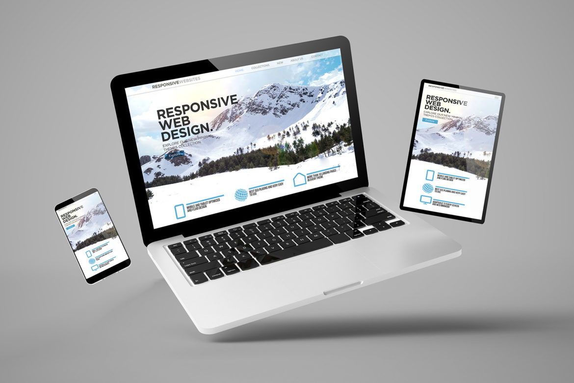 Laptop, Tablet und Smartphone zeigen dieselbe responsive Webseite – moderne Websites mit WordPress
