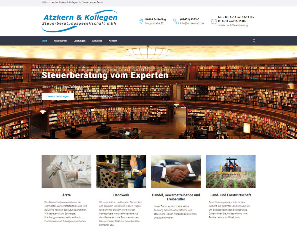 Webseite der Steuerberater Atzkern und Kollegen