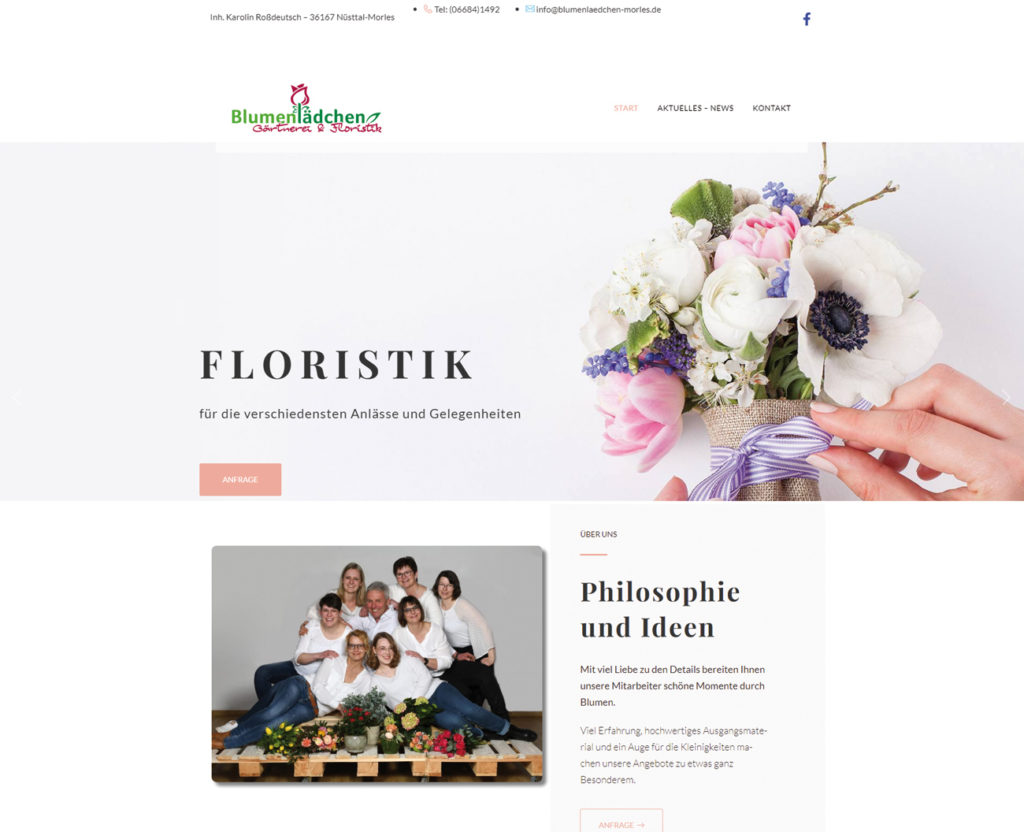 Startseite der Webseite Blumenlädchen Morles – Blumengeschäft in der Rhön