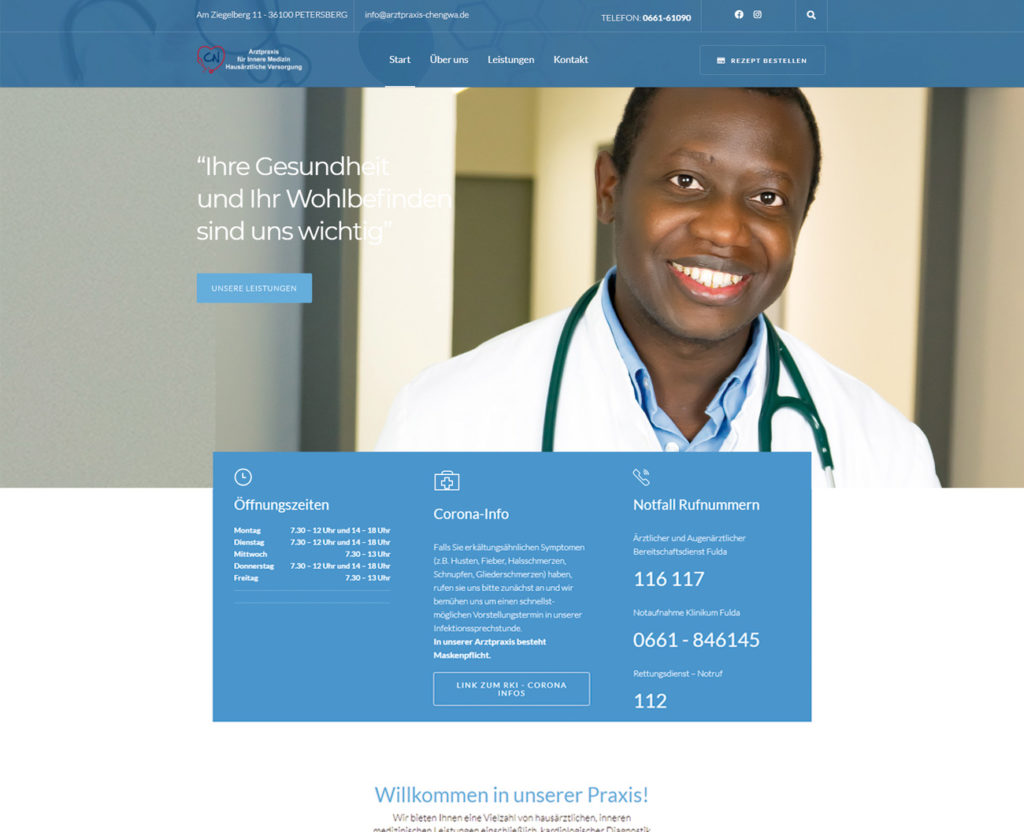 Webseite der Arztpraxis Dr. Che Ngwa in Petersberg bei Fulda