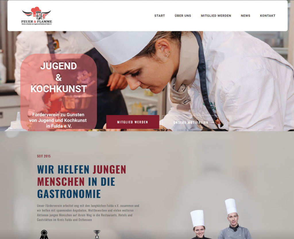 Startseite der Webseite jugend-kochkunst.de – Feuer und Flamme, Verein zur Förderung von Jugend und Kochkunst