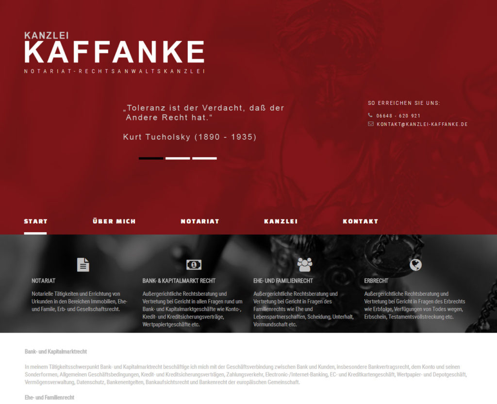 Webseite der Kanzlei und des Notariats Kaffanke in Großenlüder-Bimbach