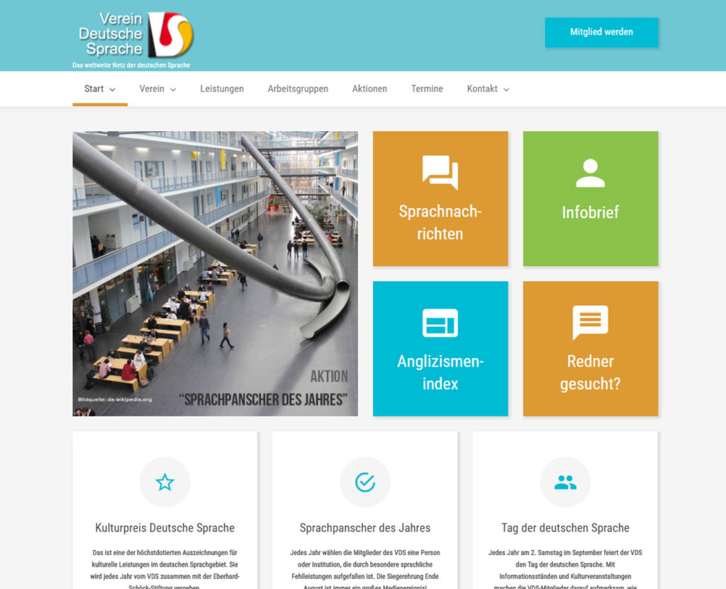 Webseite des Vereins Deutsche Sprache e.V. (VDS) nach dem Relaunch